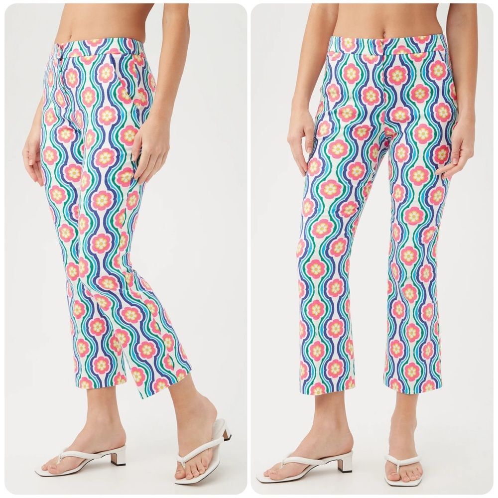 Trina Turk Lulu Retro Floral Print Cropped Pants in Multicolor | Size 6